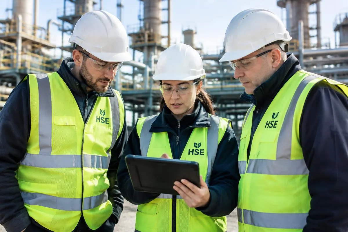 HSE consultancy team reviewing site safety on a project
